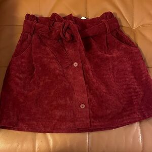 Cider Corduroy Paperbag Waist Mini Skirt in Burgundy
